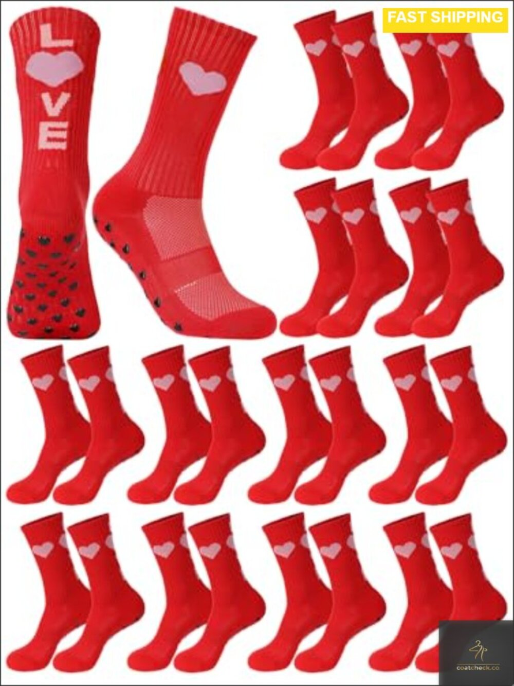 Non Slip Crew Socks Heart Shape Athletic Football Volleyball Moisture Wicking